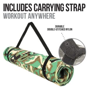 Victor Fitness Green Camouflage Eco-Friendly Yoga Mat - Premium TPE Material, Non-Slip Texture, Lightweight & Durable - Ideal for Hot Yoga, Pilates, and Bikram - Includes Carrying Strap