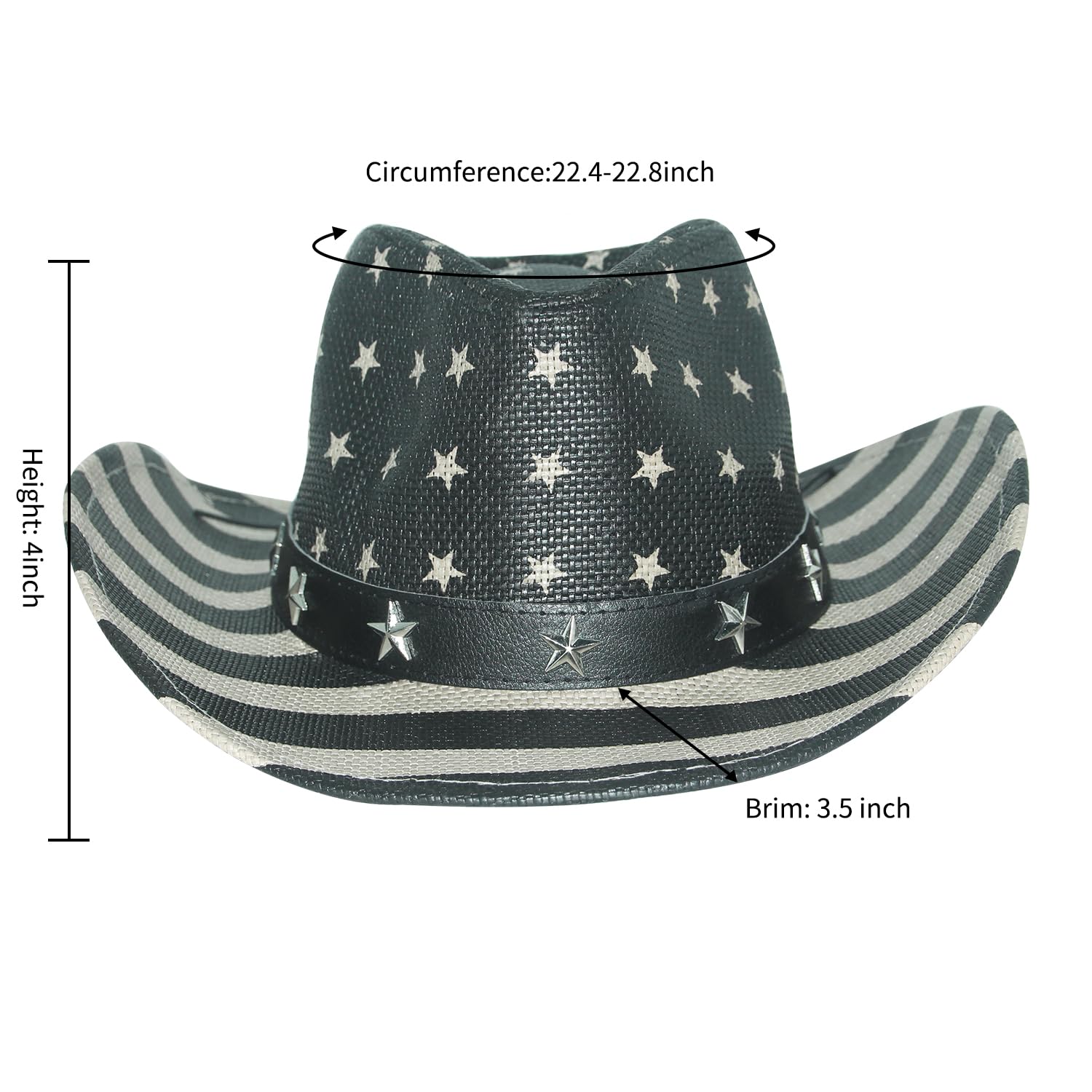 Vamuss Vintage USA American Flag Cowboy Hat w/Western Shape-It Brim (Black-Grey)