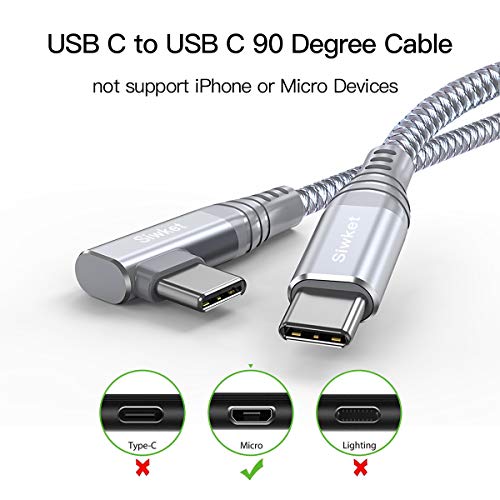 Siwket USB C to USB C Cable 90 Degree [3.3ft] 60W 3A Type C Fast Charging Cord Charger Braided for Samsung Galaxy S20 S10 S9 Note 10,MacBook Pro,MacBook Air, iPad Pro 2018,Google Pixel 4 3 2 XL-Gery