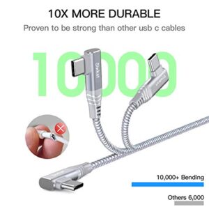 Siwket USB C to USB C Cable 90 Degree [3.3ft] 60W 3A Type C Fast Charging Cord Charger Braided for Samsung Galaxy S20 S10 S9 Note 10,MacBook Pro,MacBook Air, iPad Pro 2018,Google Pixel 4 3 2 XL-Gery