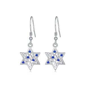 White Gold Plated 925 Sterling Silver Cz Jewish Star Of David Tree Of Life Drop Dangle Earrings For Women Hanukkah Valentine Mother Day Birthday Gifts Jewelry