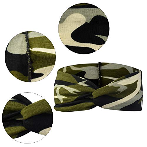 tiggell 6pcs Camo Leopard Headbands Elastic Bow Hairband Turban Twisted Head Wrap Knot Hair Accessories for Women Girls Running Sport Travel