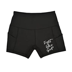 Fight Like a Girl Workout Shorts with Pockets High Waist Biker Yoga Running Volleyball Spandex for Women 5" - Black [S]