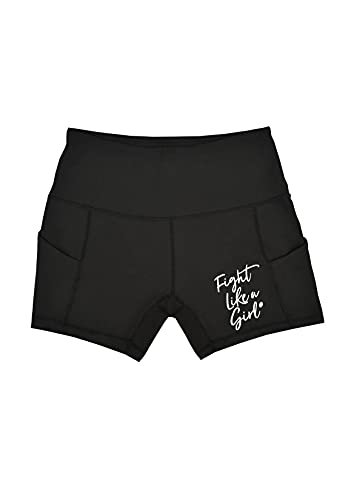 Fight Like a Girl Workout Shorts with Pockets High Waist Biker Yoga Running Volleyball Spandex for Women 5" - Black [S]