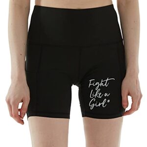 Fight Like a Girl Workout Shorts with Pockets High Waist Biker Yoga Running Volleyball Spandex for Women 5" - Black [S]