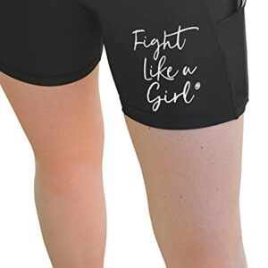 Fight Like a Girl Workout Shorts with Pockets High Waist Biker Yoga Running Volleyball Spandex for Women 5" - Black [S]