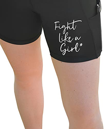 Fight Like a Girl Workout Shorts with Pockets High Waist Biker Yoga Running Volleyball Spandex for Women 5" - Black [S]