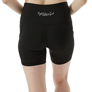 Fight Like a Girl Workout Shorts with Pockets High Waist Biker Yoga Running Volleyball Spandex for Women 5" - Black [S]