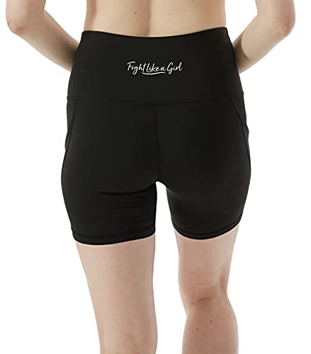 Fight Like a Girl Workout Shorts with Pockets High Waist Biker Yoga Running Volleyball Spandex for Women 5" - Black [S]