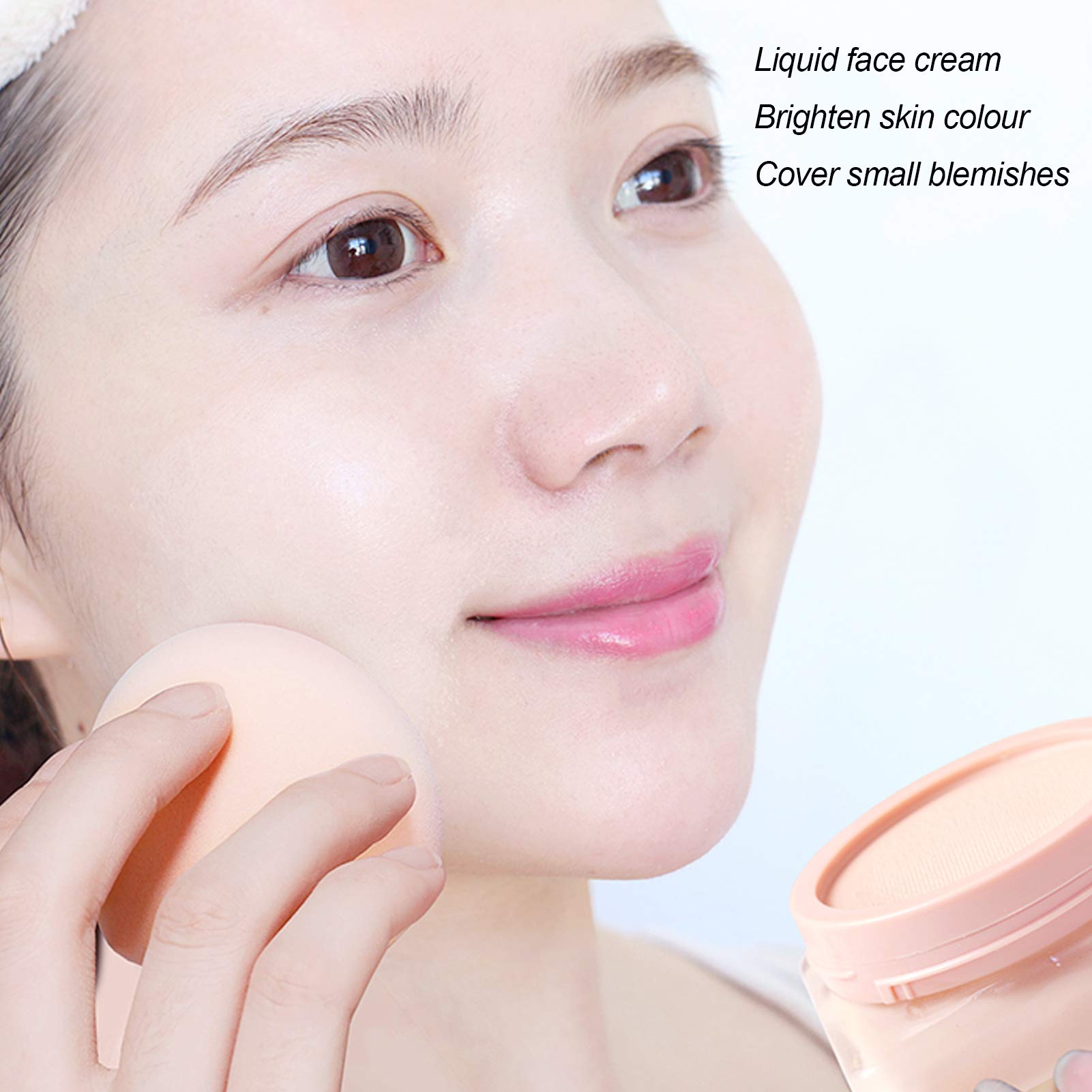 Air Cushion CC Cream Liquid Mushroom BB Foundation Weightlight Color Brighten Face Tones Moisturizer Primer Hides Face Pores for Girls Dry Skin with Makeup Sponge (13g)