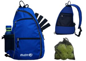 mcett pickleball sling bag – adjustable crossbody backpack for women men – holds pickleballs, paddles, water bottle, gear