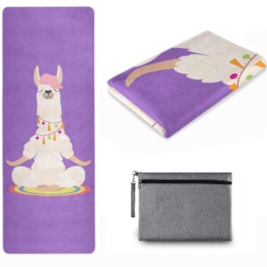 Naanle Yoga Llama Yoga Mat with Carrying Bag Set, Funny Llama Exercise Mat Foldable Non Slip Travel Lightweight Workout Rug for Home Gym Yoga Pilates Stretching Floor Fitness 71x26 Inches