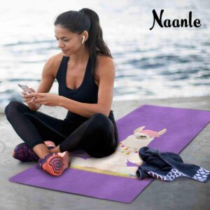 Naanle Yoga Llama Yoga Mat with Carrying Bag Set, Funny Llama Exercise Mat Foldable Non Slip Travel Lightweight Workout Rug for Home Gym Yoga Pilates Stretching Floor Fitness 71x26 Inches