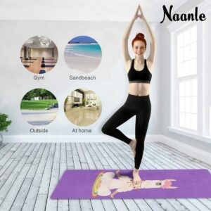 Naanle Yoga Llama Yoga Mat with Carrying Bag Set, Funny Llama Exercise Mat Foldable Non Slip Travel Lightweight Workout Rug for Home Gym Yoga Pilates Stretching Floor Fitness 71x26 Inches