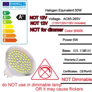 ukzboss MR16 120V 5W led spot Light Bulb GU5.3 Base 110V 130V led Light lamp Bulb 2800-3000K Warm White Soft White Equivalent to 50W Halogen Bulb for Landscape Flood Track Lighting (Warm White 6PCS)