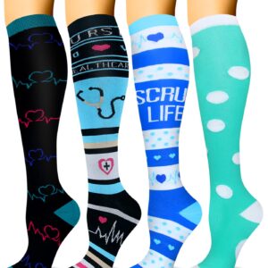 HLTPRO 4 Pairs Compression Socks for Women & Men - Best Support for Medical, Circulation, Nurses, Running, Travel