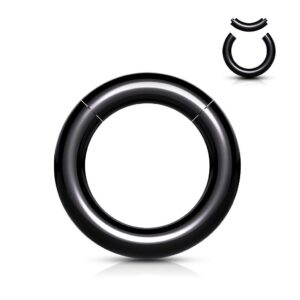 luxe modz bodyjewelryonline pair of black acrylic segment rings, captive bead, 8 gauge (1/2” 16mm) thickness, hypoallergenic, nickel-free, stylish, super lightweight