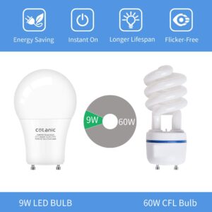 Cotanic GU24 Light Bulb 4000K Daylight A19 LED Bulb for Ceiling Fan, 2 Prong Light Bulbs with GU24 Twist-in Lock Base 9W 60W CFL Replacement,900LM,Non-dimmable,4 Pack