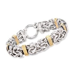 ross-simons sterling silver and 14kt yellow gold byzantine station bracelet. 8 inches