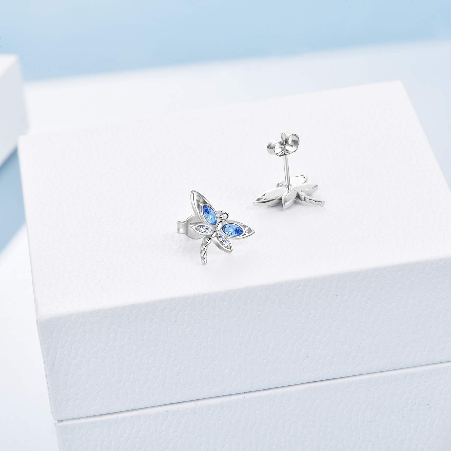 AOBOCO Dragonfly Gifts for Women 925 Sterling Silver Dragonfly Stud Earrings Jewelry with Austrian Crystal Birthday Christmas Mothers Day Gifts for Wife