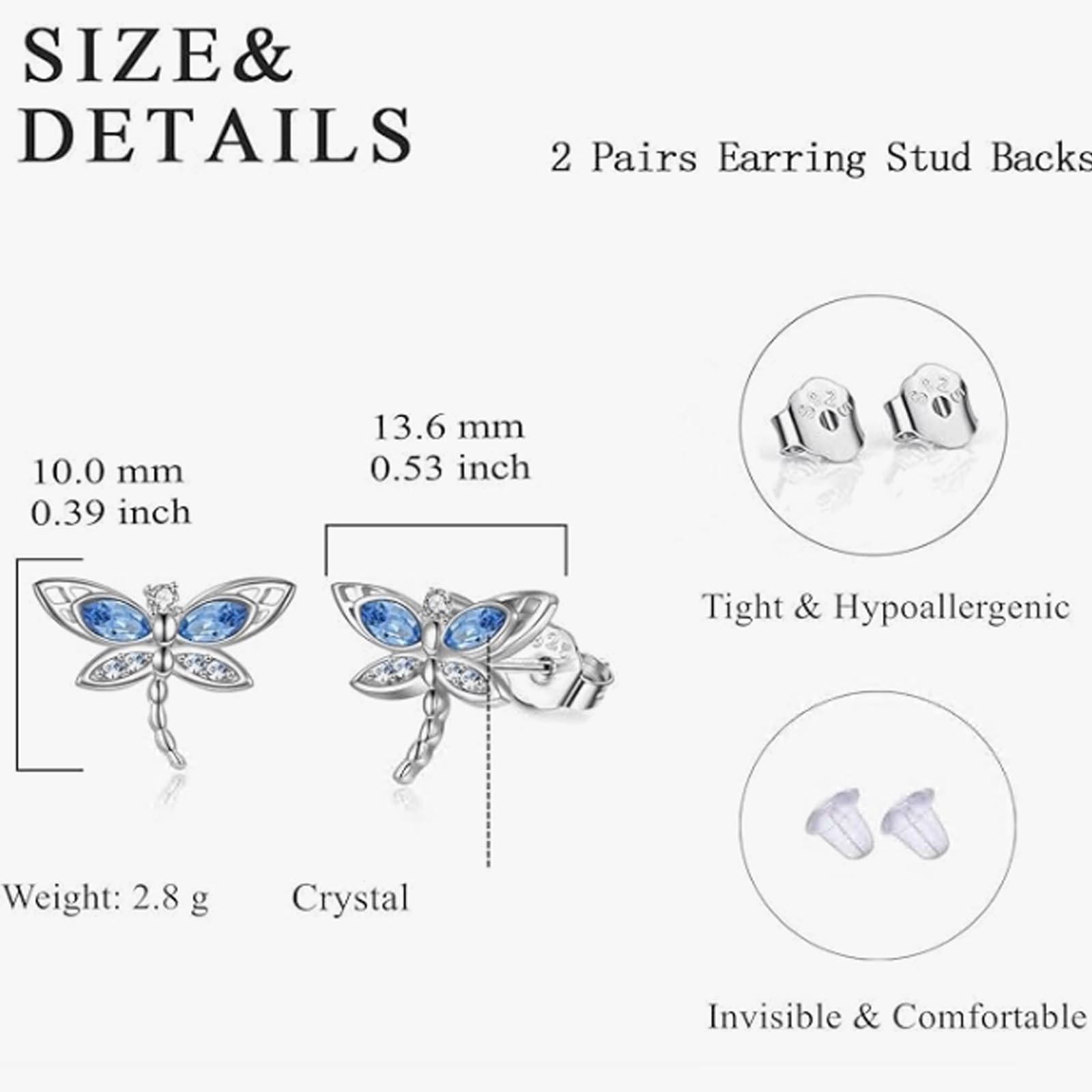 AOBOCO Dragonfly Gifts for Women 925 Sterling Silver Dragonfly Stud Earrings Jewelry with Austrian Crystal Birthday Christmas Mothers Day Gifts for Wife