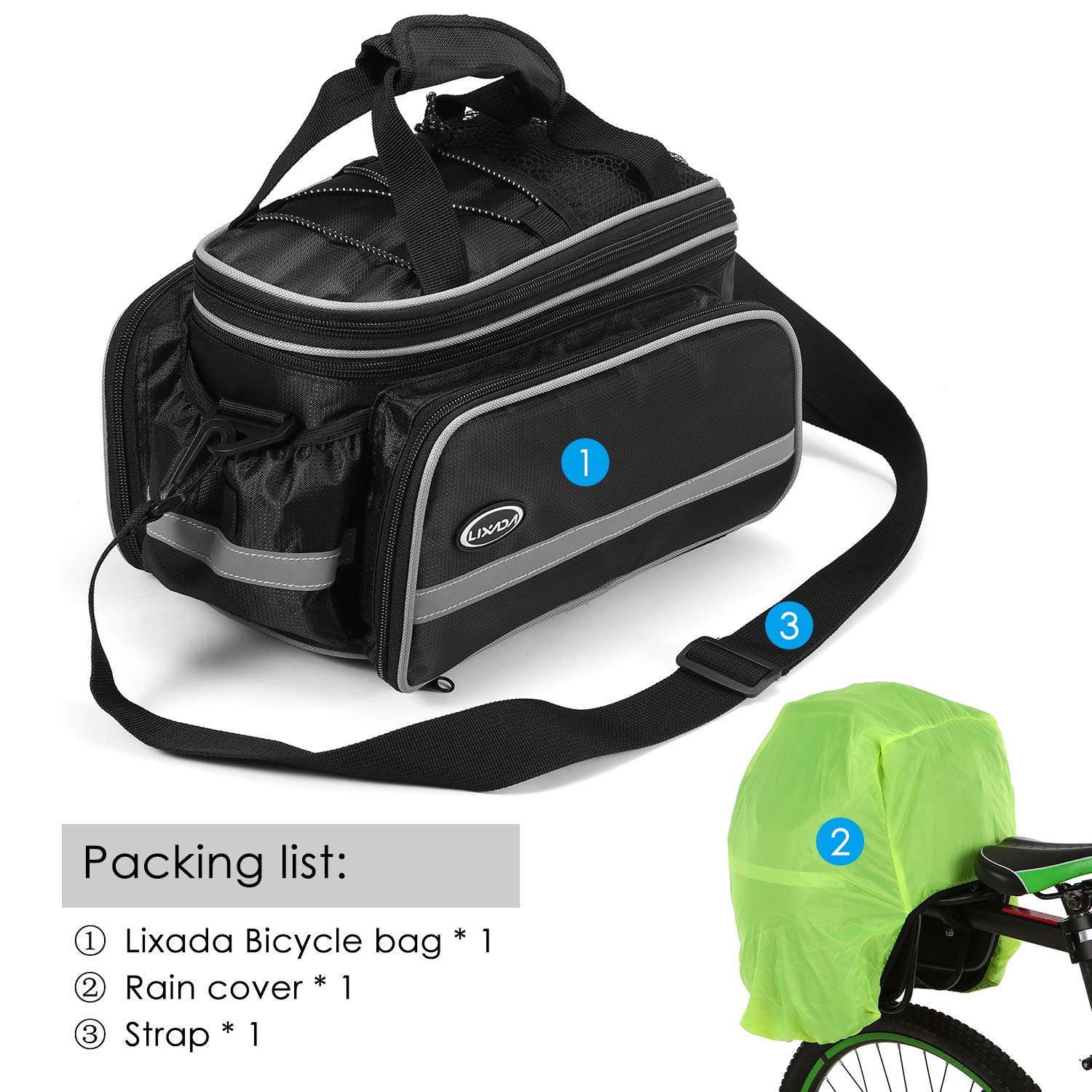 LIXADA Bike Trunk Bag Waterproof Bicycle Rack Rear Carrier Bag 25L Bicycle Commuter Bag Bike Rack Bag Pannier Bag Shoulder Bag with Rain Cover