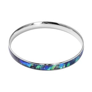 shop lc abalone shell bangle bracelet in stainless steel - genuine handmade abalone boho jewelry birthday gifts for women - natural abalone bali enamel bangles - 8.5"