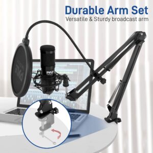 Pyle USB Microphone Boom Mic Kit - Audio Cardioid Condenser Mic w/Boom Arm Stand and Pop Filter - for Gaming PS4, Streaming, Podcast Kit, Studio, YouTube, Works w/Windows Mac PC PDMIKT140, Black