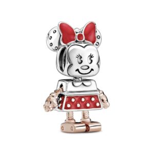 pandora disney minnie robot sterling silver rose charm with red enamel