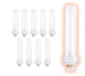 goodbulb 26 watt cfl light bulbs | 4 pin g24q-3 base 4100k cool white | 26w high output 1800 lumens | double tube compact fluorescent light bulbs plug-in | 10 pack