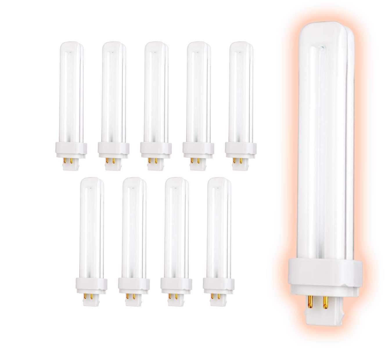 GoodBulb 26 Watt CFL Light Bulbs | 4 Pin G24Q-3 Base 4100K Cool White | 26W High Output 1800 Lumens | Double Tube Compact Fluorescent Light Bulbs Plug-in | 10 Pack