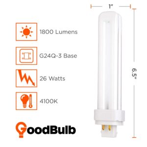 GoodBulb 26 Watt CFL Light Bulbs | 4 Pin G24Q-3 Base 4100K Cool White | 26W High Output 1800 Lumens | Double Tube Compact Fluorescent Light Bulbs Plug-in | 10 Pack