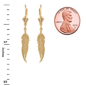 Certified 10k Yellow Gold Native American Feather Leaf Dangle Earrings