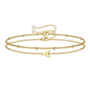 Dainty Gold Initial Bracelets for Women, Personalized Gold Initial Bracelets for Women Teen Girls Chain Bracelets for Little Girls Jewelry Letter A