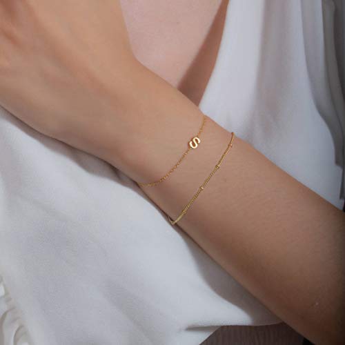 Dainty Gold Initial Bracelets for Women, Personalized Gold Initial Bracelets for Women Teen Girls Chain Bracelets for Little Girls Jewelry Letter A