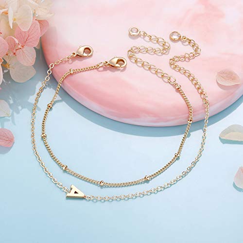 Dainty Gold Initial Bracelets for Women, Personalized Gold Initial Bracelets for Women Teen Girls Chain Bracelets for Little Girls Jewelry Letter A