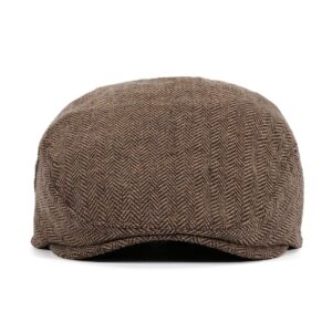 FALETO Men's Herringbone Wool Blend Flat Ivy Newsboy Hat Gatsby Cabbie Cap