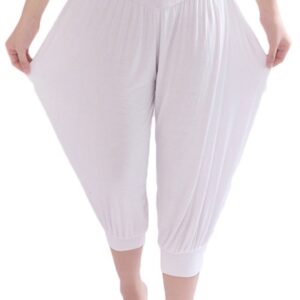 AvaCostume Modal Cotton Soft Yoga Sports Dance Harem Capri Pants White L01