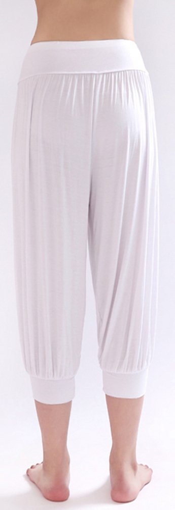 AvaCostume Modal Cotton Soft Yoga Sports Dance Harem Capri Pants White L01