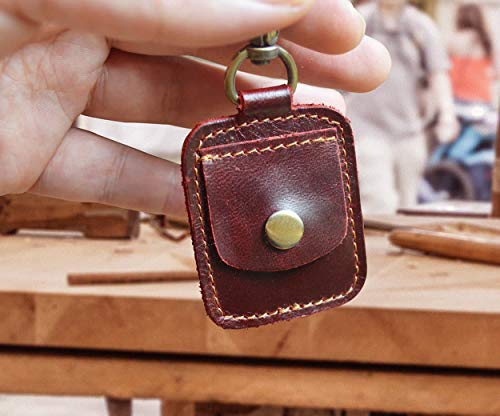 AA Medallion or Coin Holder, Leather Key Chain Snap Open Leather Case (Reddish Brown)