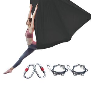 foser aerial yoga hammock aerial yoga swing with daisy chains carabiners for inverted gravity yoga flip with instruction manual 5m×2.8m (black)