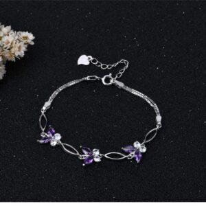 Nieboa S925 Sterling Silver Purple Butterfly Bracelets for Women,Anniversary Jewelry Gift for Women Mother Wife friend(Purple)