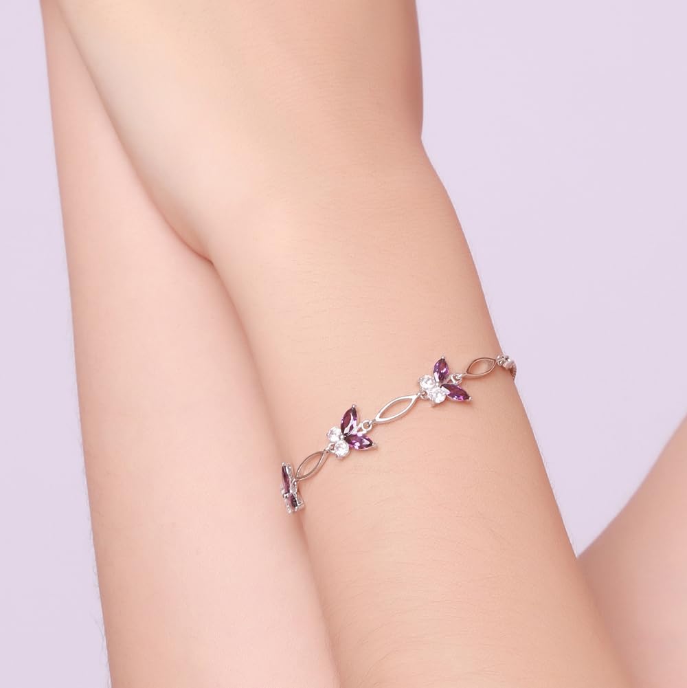 Nieboa S925 Sterling Silver Purple Butterfly Bracelets for Women,Anniversary Jewelry Gift for Women Mother Wife friend(Purple)