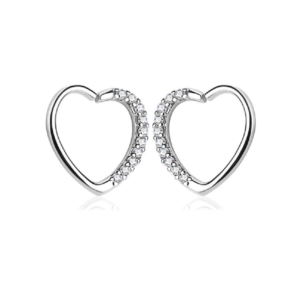 XIALV 2Pieces 316L Medical Steel Open CZ Nose Rings Heart 16G Ear Cartilage/Daith Hoop Ring，Hypoallergenic Perforated jewelry Set (Style five)