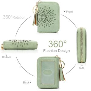 APHISON RFID Credit Card Holder Zipper Card Case Keychain Small Wallet for Women 1927 GREEN