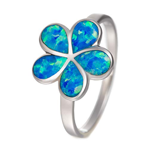 Aloha Jewelry Company Sterling Silver Opal Plumeria Flower Wedding Band Promise Ring (8)