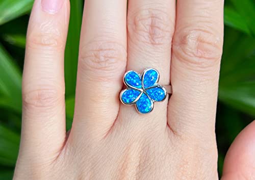 Aloha Jewelry Company Sterling Silver Opal Plumeria Flower Wedding Band Promise Ring (8)