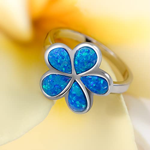 Aloha Jewelry Company Sterling Silver Opal Plumeria Flower Wedding Band Promise Ring (8)