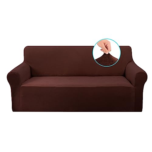 U-NICE HOME Velvet Sofa Covers Stretch Couch Covers for 3 Cushion Couch Furniture Protector Sofa Slipcover (Large, Chocolate)