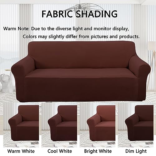 U-NICE HOME Velvet Sofa Covers Stretch Couch Covers for 3 Cushion Couch Furniture Protector Sofa Slipcover (Large, Chocolate)